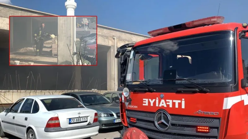 Karaman’da cami otoparkında korkutan yangın